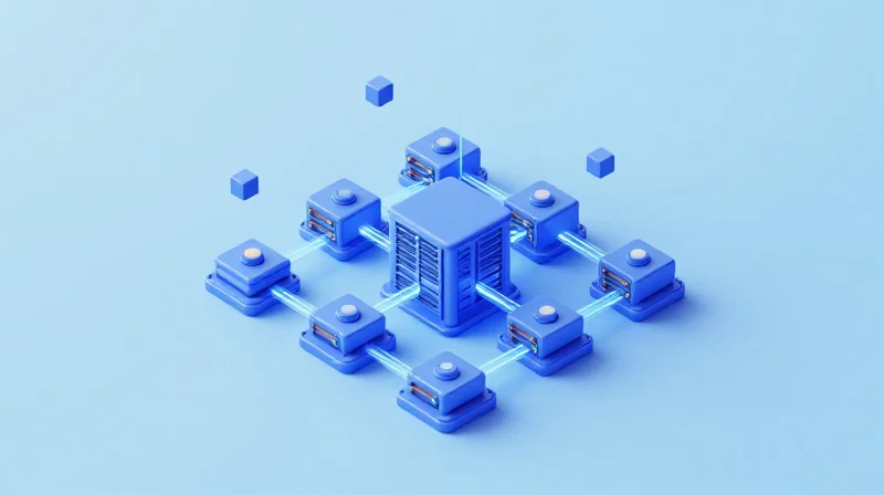 The Evolution of Power Density: From 100G to 400G Isometric 3D illustration of a modular data center network architecture with glowing connection paths.