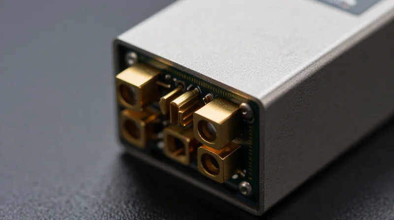 Ubytelink’s Engineering Philosophy: Reliability by Design Extreme macro shot of a high-quality 400G transceiver showing intricate hardware details.