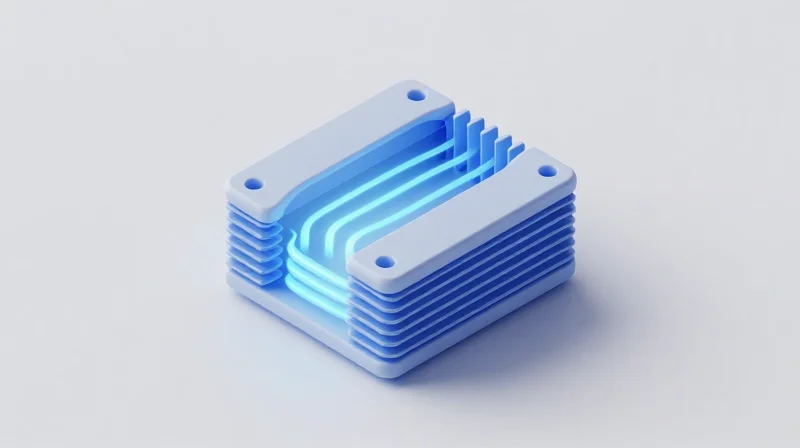 Advanced Thermal Management in 400G Modules Isometric 3D model of a network transceiver showing heat dissipation structures and cooling design.