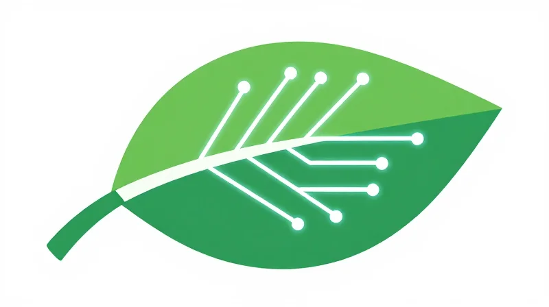 The Environmental Impact of Green Networking Infrastructure Abstract illustration of a digital circuit board morphing into a green leaf, symbolizing sustainable networking.