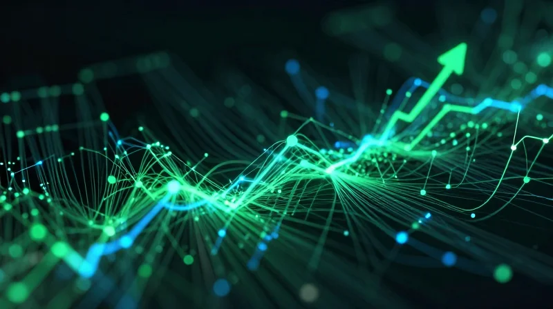 Abstract digital visualization of energy-efficient data flow in a network.