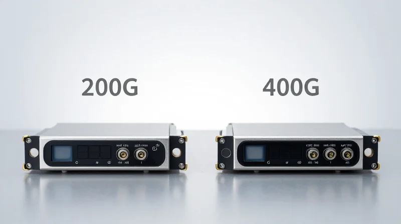 Comparison with 400G LR4 and ER4 Alternatives Professional comparison layout of 200G and 400G optical networking modules.