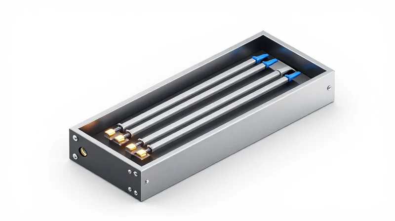 The Anatomy of 100G QSFP28 SR4: How Multimode Works Isometric 3D illustration of a fiber optic transceiver showing internal parallel lanes