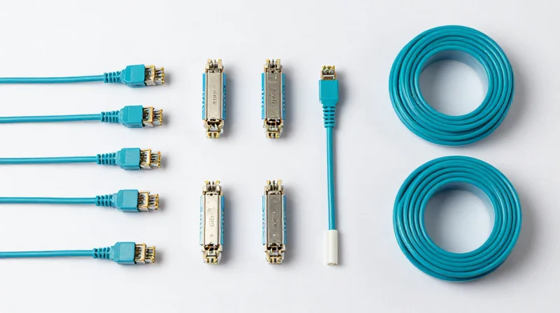 Total Cost of Ownership (TCO): Transceivers vs. Fiber Plant Flat lay of transceivers and fiber optic cables