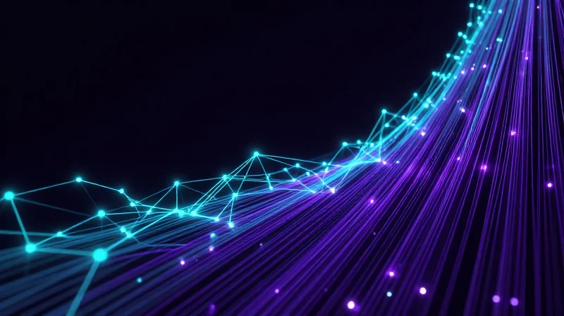 The Strategic Role of 100G QSFP28 SR4 in Modern Networks Abstract digital data streams connecting high-density network nodes in a futuristic data center setting.
