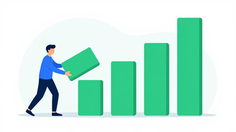 The Economics of Wholesale: Reducing Total Cost of Ownership (TCO) A symbolic flat vector illustration showing a person organizing rising blocks, representing economic efficiency and bulk scaling.