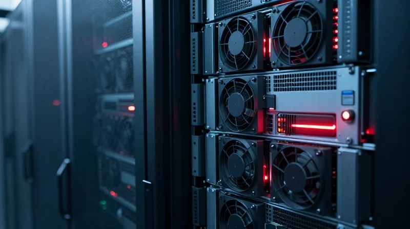 Power Consumption and Thermal Management in the Data Center A professional data center rack showing thermal management and cooling systems.