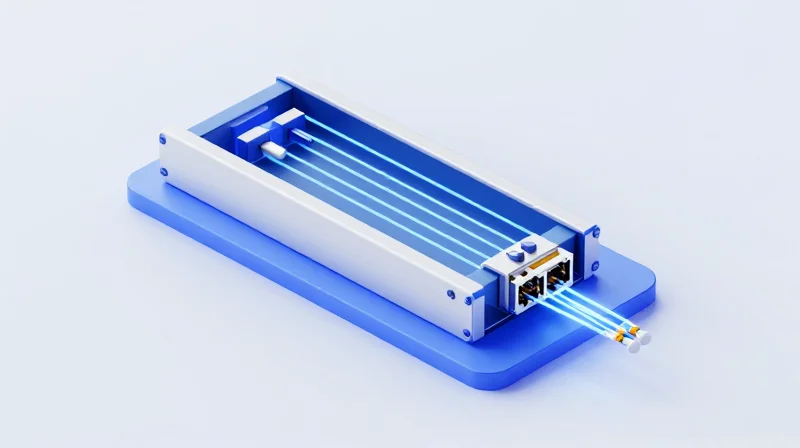 Understanding 100G LR4 Technology for 10km Reach Isometric 3D illustration of a 100G LR4 transceiver showing internal optical architecture and signal paths.
