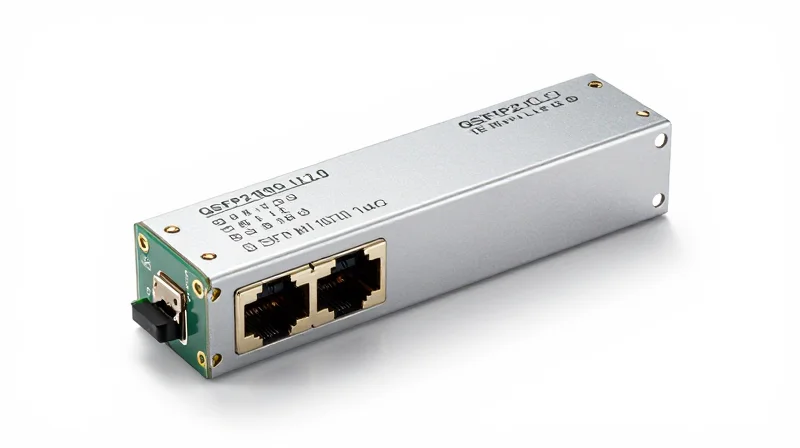 The Strategic Importance of the QSFP28 Form Factor A professional high-resolution product shot of a QSFP28 optical transceiver on a pure white background.