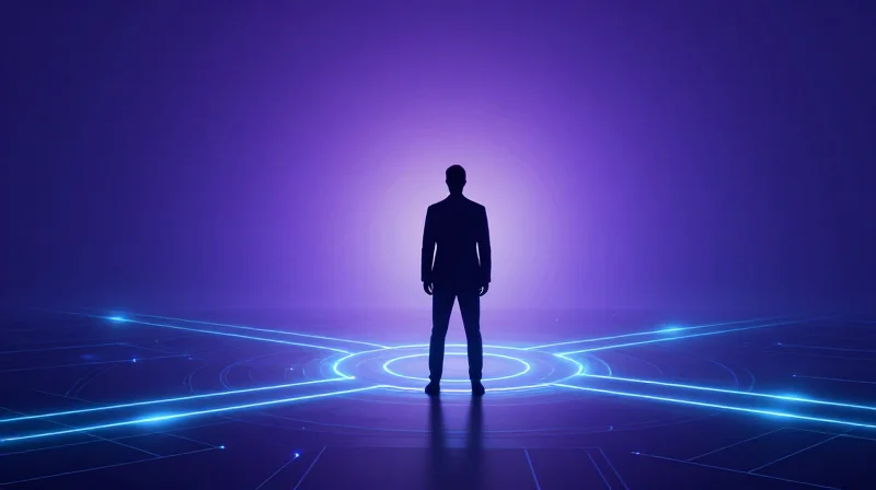 Strategic Selection: Which 100G Standard Fits Your Business? Conceptual illustration of a person standing at a crossroad of digital light paths, representing strategic technology selection.