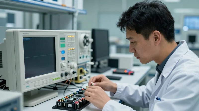 Quality Assurance: EEAT Standards in Optical Manufacturing A technician in a professional lab environment performing quality testing on optical networking hardware.