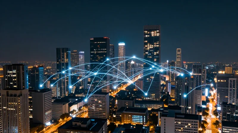 Deployment Use Cases: From Metro DCI to ISP Backhauls Cinematic view of a modern city at night with digital light trails representing a metro area network.