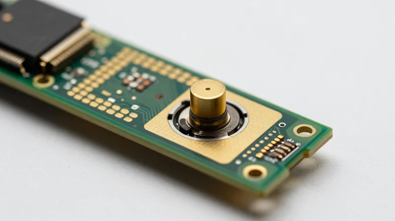 Macro close-up of a high-specification optoelectronic circuit board and laser assembly.
