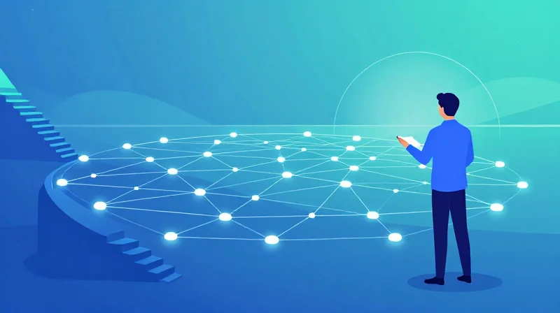 Flat vector illustration of a network architecture representing scalable growth and future-proofing.