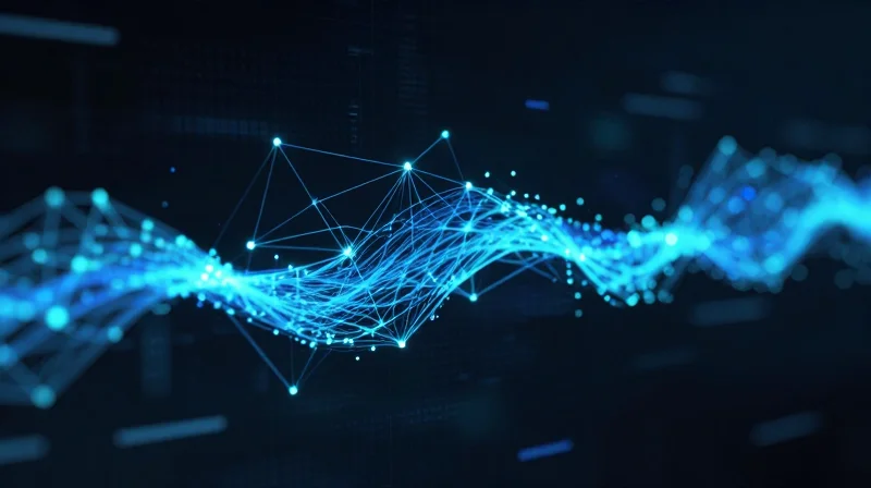 Abstract digital visualization showing the transition of data flow through 5G networks.