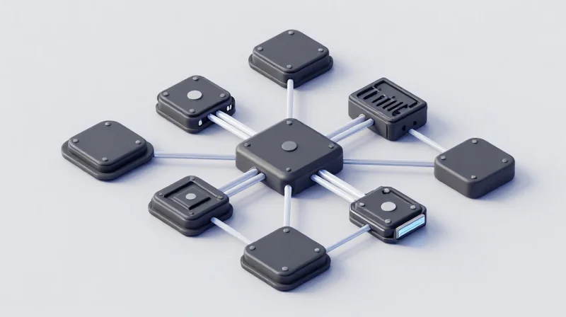 Isometric 3D model showing various network components connecting seamlessly.
