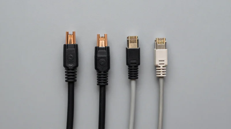 Exploring the Alternatives: DAC, AOC, and 10GBASE-T A flat lay arrangement of different networking cables including copper DAC and fiber optic cables.