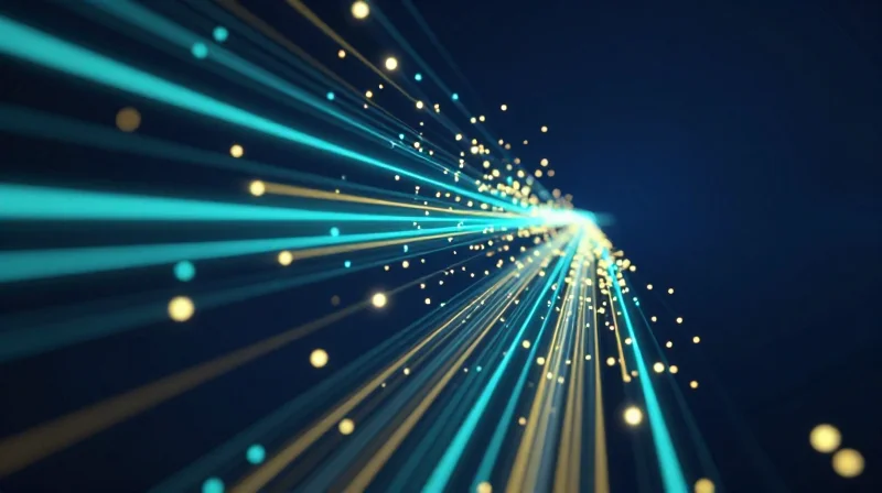 Latency Benchmarks: The Nanosecond Race Abstract visualization of fast data transfer and low latency using glowing light trails.