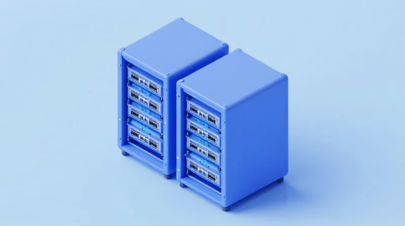 Deployment Strategies: Top-of-Rack vs. End-of-Row Isometric 3D model showing server rack networking architecture.