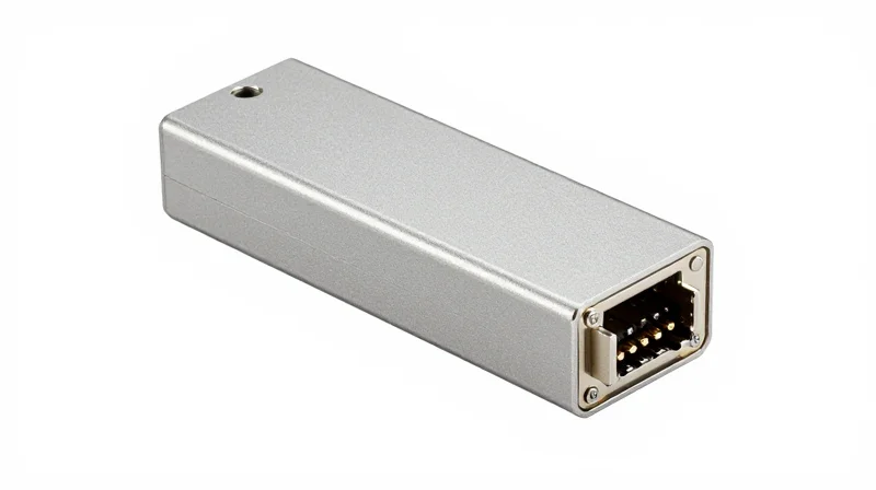 A professional studio shot of an SFP+ SR optical transceiver module on a white background.