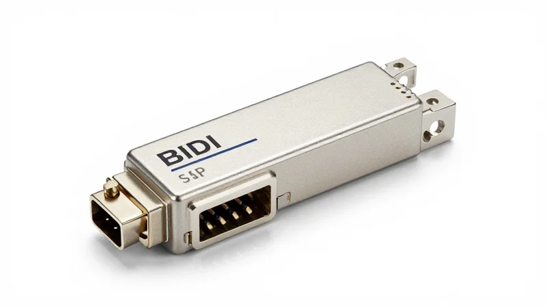 What is a BIDI Transceiver? A close-up professional product shot of a single fiber BIDI SFP transceiver module.