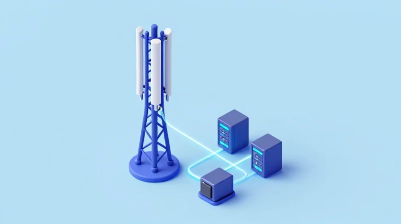 Deployment Scenarios: Enterprise, Service Provider, and Edge Isometric 3D model of 5G towers and data center infrastructure connected by fiber lines.