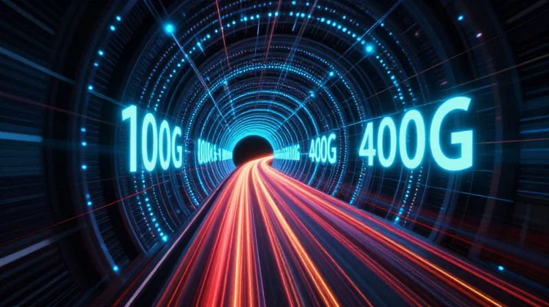 The Future of Single-Fiber Tech: Moving Toward 100G and Beyond Futuristic representation of high-speed 100G and 400G data flow.