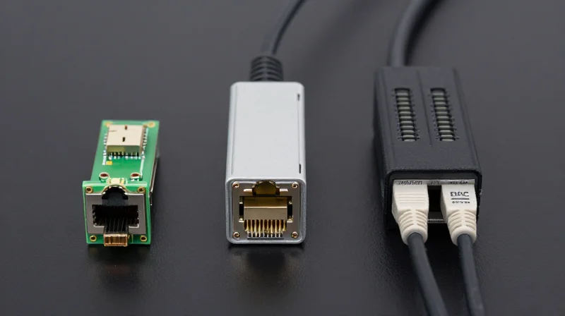SFP+ Copper vs. Fiber vs. DAC: A Comparative Analysis Side-by-side comparison of SFP+ RJ45, fiber optic, and DAC cabling options.