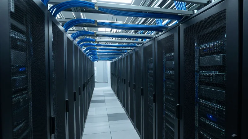 Fiber Optics: Scalability and Distance Advantage Organized fiber optic cable runs in a modern data center environment.