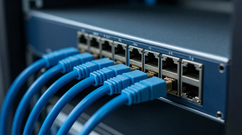 Understanding the Vital Role of SFP+ to RJ45 in Modern Infrastructure A close-up view of networking hardware with SFP+ to RJ45 modules in a server rack environment.