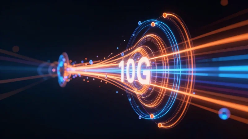 Abstract visualization of high-speed data flow through copper network lines.