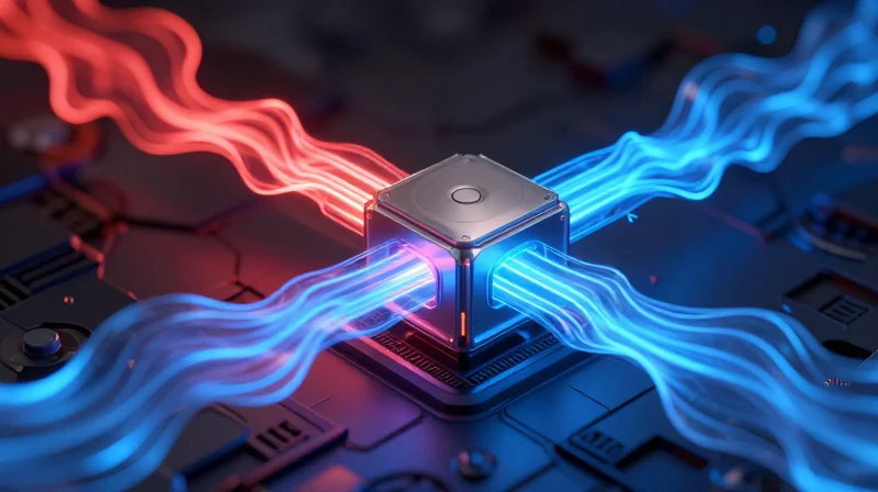 Abstract thermal visualization showing heat dissipation from a hardware component.