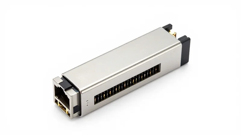A high-detail close-up of a premium copper SFP+ transceiver.