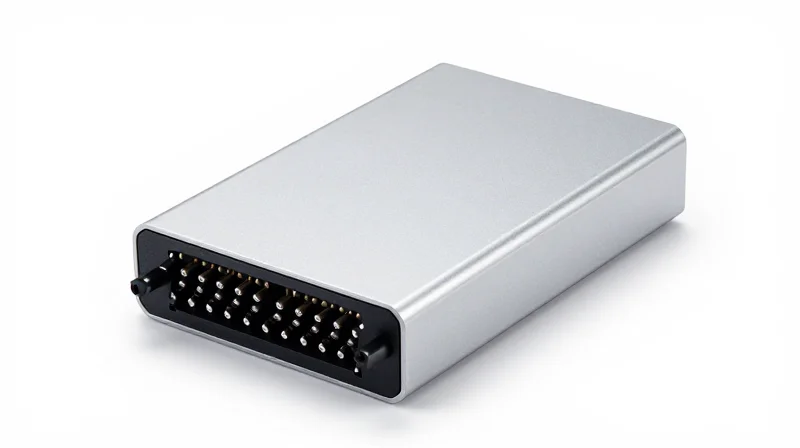 A sleek studio shot of a 100G SFP-DD optical transceiver module on a white background, highlighting its dual-row electrical interface pins.