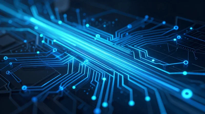 Abstract concept of efficient energy flow and heat dissipation in network hardware.