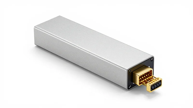 Close-up product shot of a high-density 100G SFP-DD transceiver module on a white background.