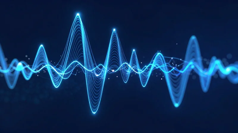 Abstract technology visualization of PAM4 signal levels and high-speed data transmission nodes.