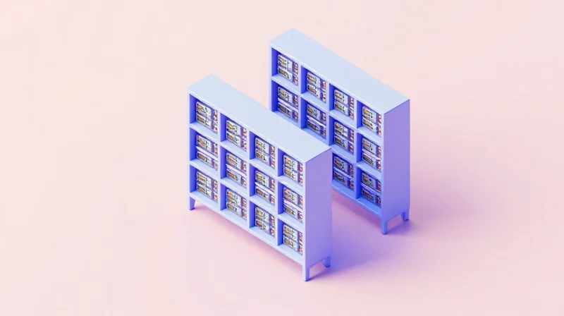 Sparing Strategies and Inventory Management Organized 3D model of a storage facility for networking equipment modules.
