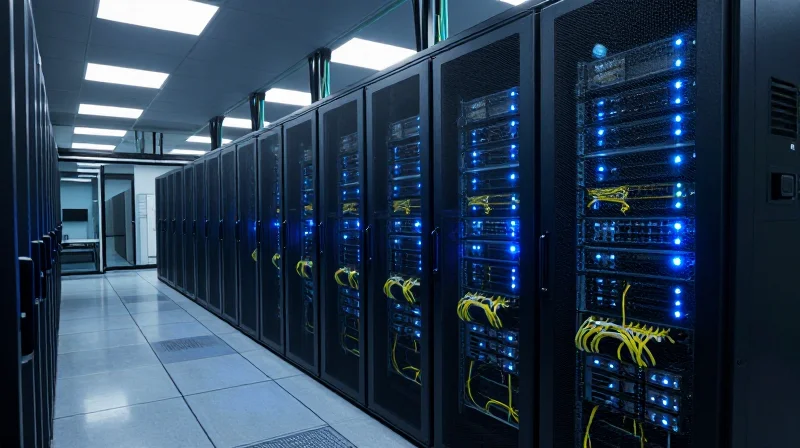 Real-World Applications: From ISP Backbones to Enterprise DCI A modern enterprise data center showing rows of server racks with blue fiber optic cabling.