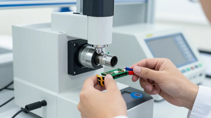 EEAT in Fiber Optics: Rigorous Testing and Quality Assurance A technician using precision optical testing equipment in a high-tech laboratory setting.