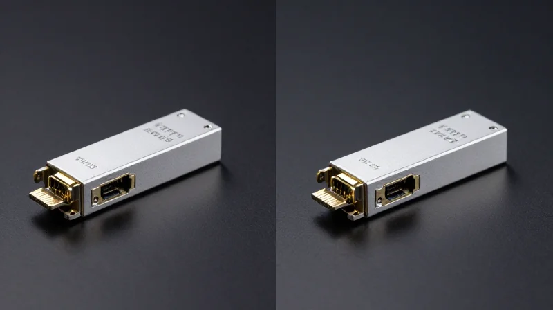 Fixed vs. Tunable Transceivers: Evaluating the Cost-Benefit Ratio Side-by-side comparison of two professional SFP+ transceivers on a sleek metallic surface with symmetrical lighting.