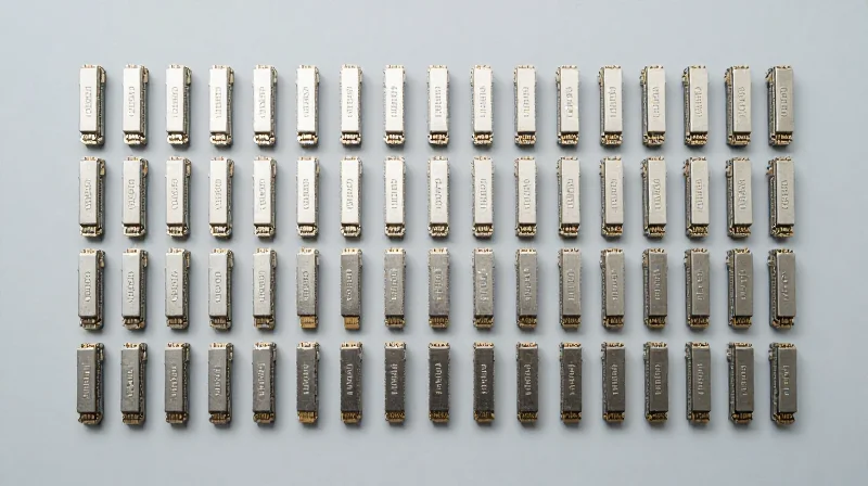 The Strategic Advantage of Buying Wholesale in 2026 Top-down flat lay view of dozens of SFP+ transceivers neatly organized in an industrial grid tray.