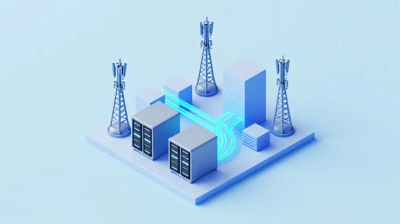 Common Use Cases: Data Centers, Metro Networks, and ISPs Isometric 3D model of a city interconnected by glowing fiber optic lines, representing metro and data center networks.