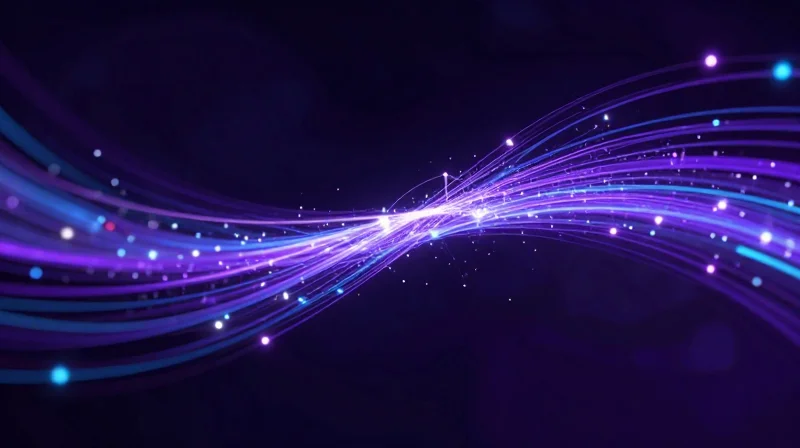 Futuristic visualization of high-speed 400G coherent optical transmission.