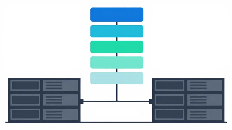 The Concept of Functional Splitting Flat vector illustration of a protocol stack being split into separate modular layers.