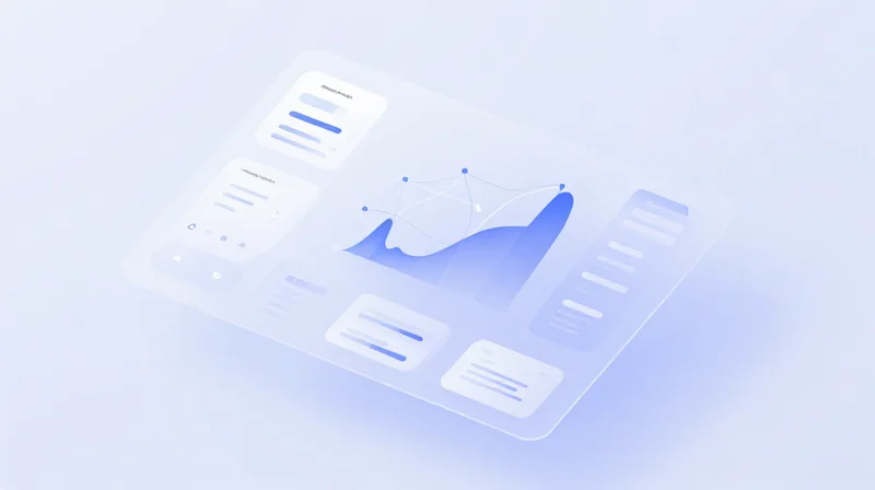 Abstract UI mockup of a network management dashboard with glassmorphism effects.