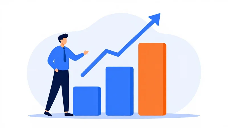 Maximizing ROI Through Wholesale Procurement Strategies Flat vector illustration representing business growth and ROI through stacked blocks and rising arrows in corporate colors.