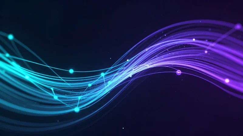 Real-Time Telemetry and Predictive Analytics Flowing digital data streams forming predictive patterns for network management.