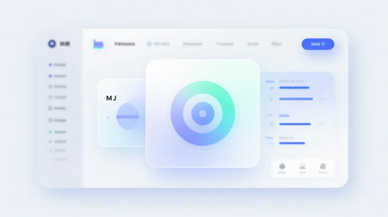Visibility and Analytics: Data-Driven Network Management A modern abstract UI mockup featuring floating glass-morphism panels and network metrics visualization.