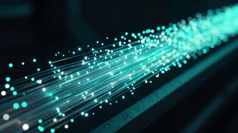 Latency Benchmarks: Why Fiber Wins the Speed Race Abstract visualization of light pulses racing through glass fibers representing low latency data transmission.